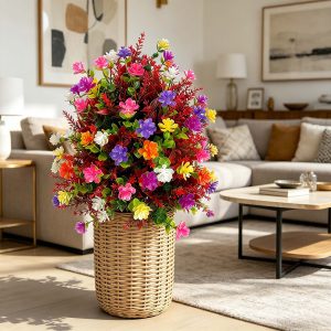 Artificial Outdoor Flowers, UV Resistant Faux Plastic Plants for Garden Patio Porch Window Box Decor, No Fade Fake Flower Stakes for Yard Lawn Pathway Decoration (A)