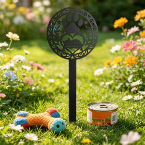Pet Memorial Cross Garden Stake, Metal Dog & Cat Grave Marker with Paw Print, Weatherproof Pet Loss Sympathy Gift for Outdoor Cemetery Decor (N)