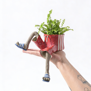 Creative Sitting Human Shaped Planter, Cute Dangling Legs Flower Pot, Unique Novelty Planter for Succulents, Cactus, Small Plants, Desk and Shelf Decor, Orange