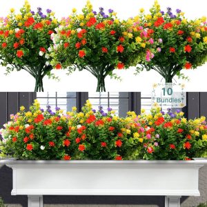12 PCS UV Resistant Artificial Flowers for Outdoor Planters, Faux Outdoor Plants, No Fade Fake Greenery for Patio Porch Garden Decor (Coloful)
