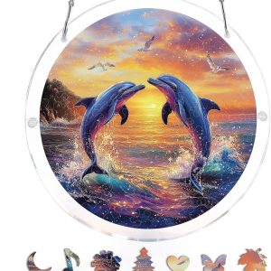 Acrylic Puzzle Suncatcher Window Hanging, Stained Glass Style Sun Catcher Ornament, Colorful Window Decor for Home, Kitchen, Garden, Gift for Bird Lovers (N, 8.2in)